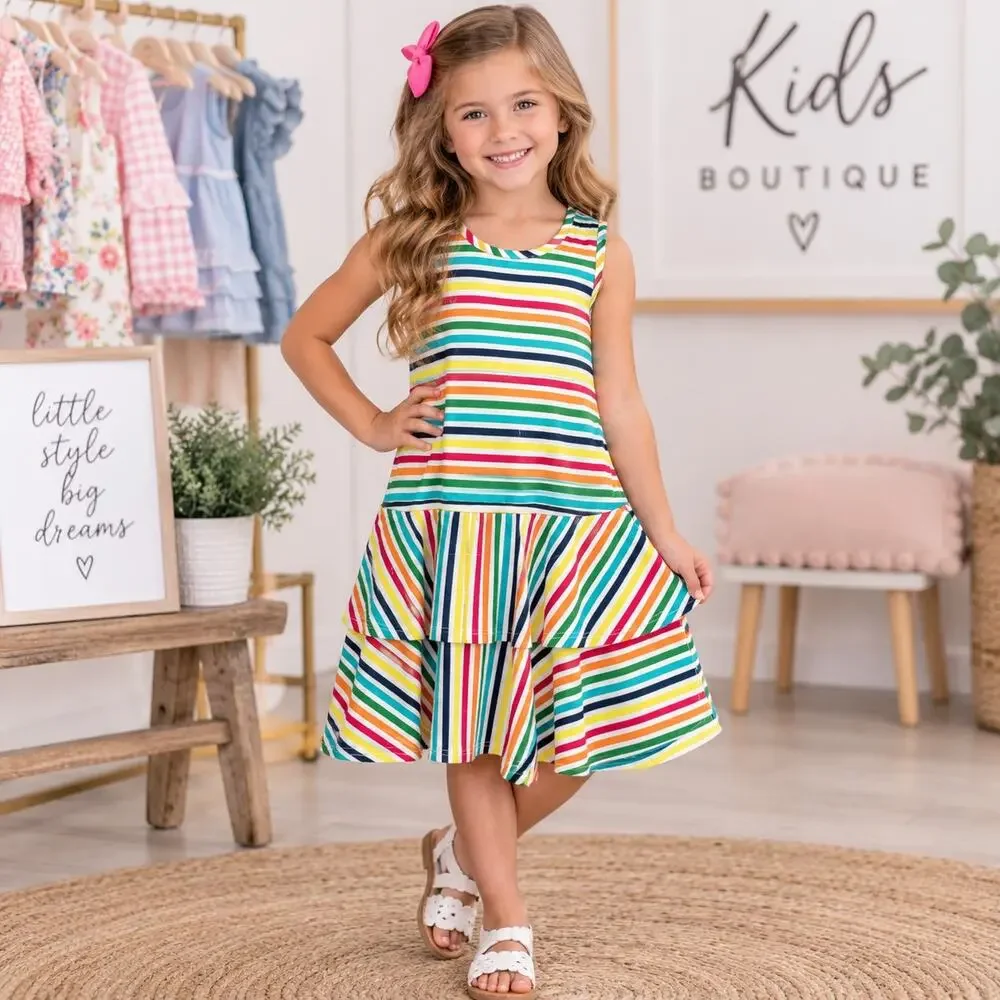 Hanna Andersson Multicolor Stripe Knit Sleeveless Dress 12